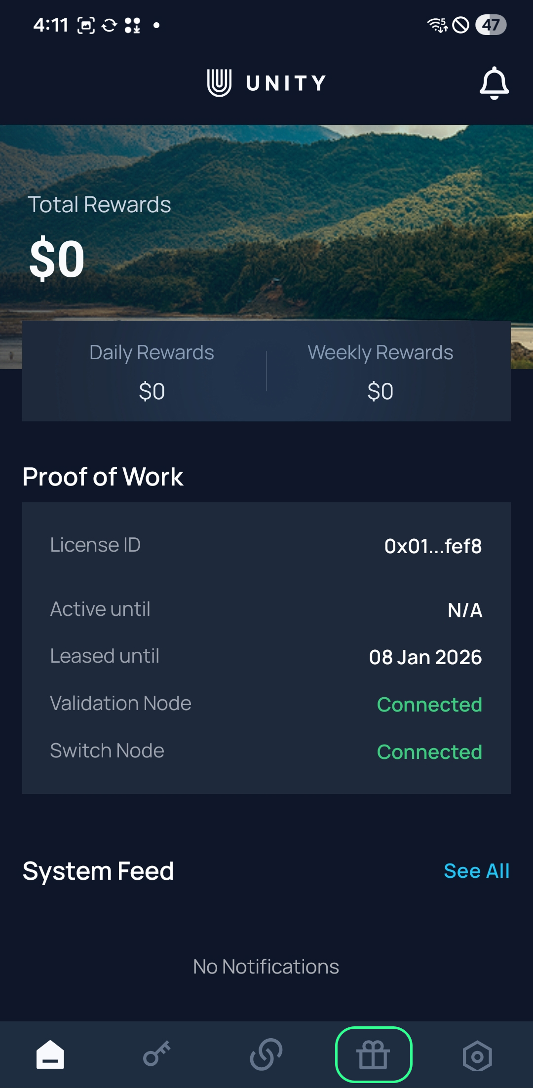 Unetwork app rewards dashboard screen