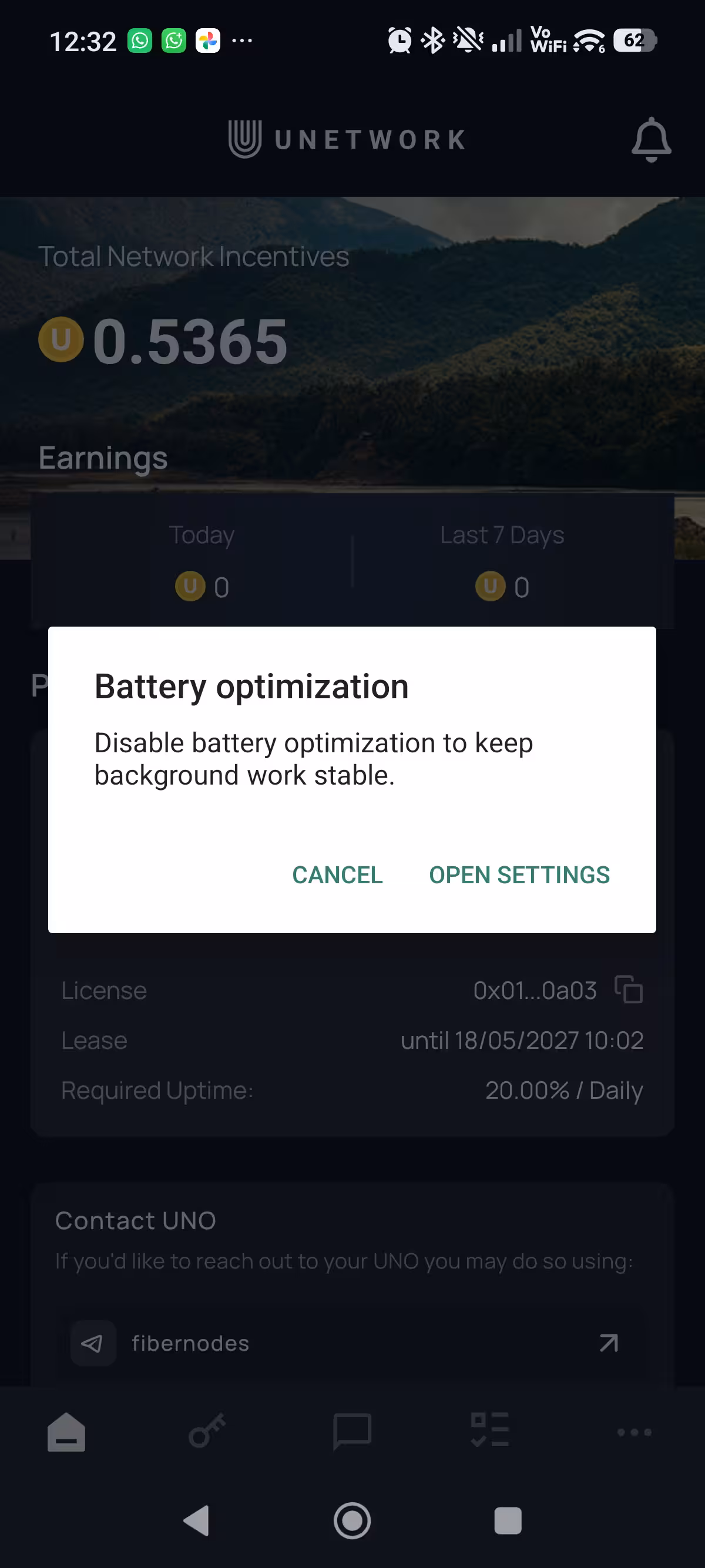 Unetwork prompts for notifications and battery settings