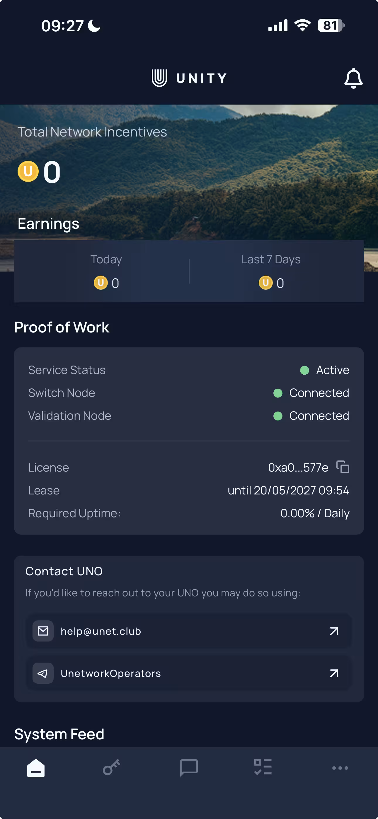 Unetwork app rewards overview screen